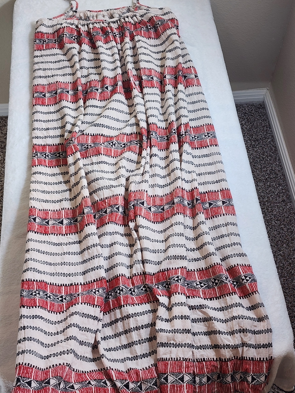 Madewell Boho Tribal Print Cotton Maxi Dress Red White Black Size M - Picture 10 of 11